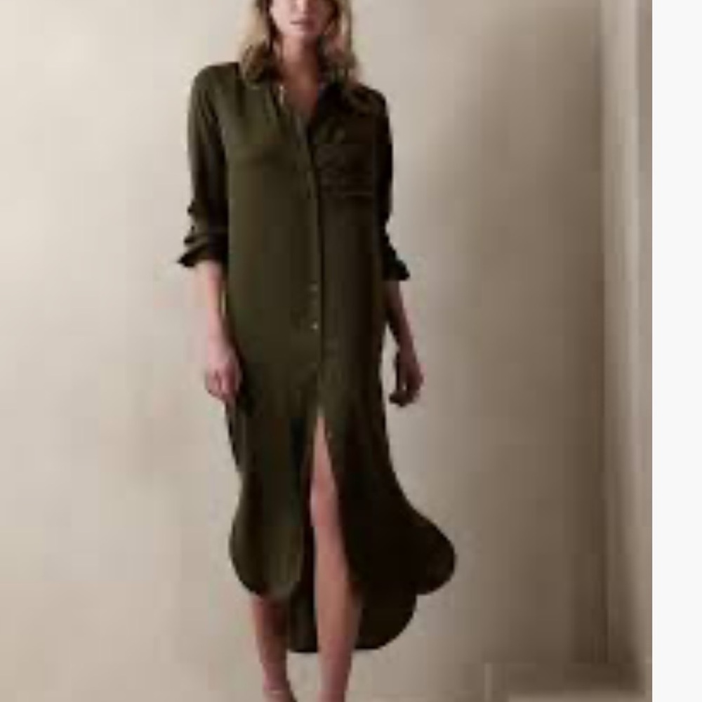 Banana Republic Factory Satin Shirt Dress, L